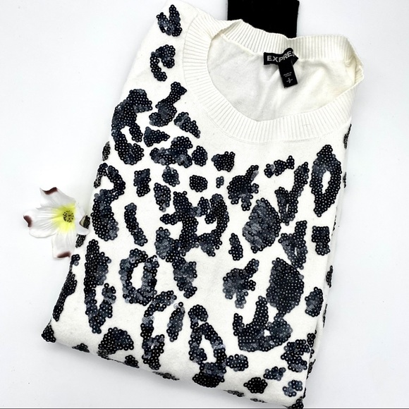 EUC Express Black & White Sequin Leopard Sweater, S - Picture 11 of 15